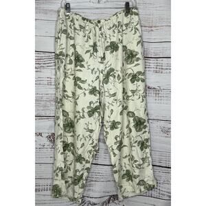 Island Traders Green Floral Hawaiian Print Capri Rayon Pants Size Large